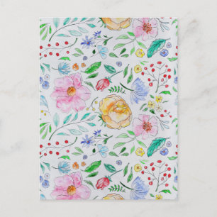 Pretty Light Watercolor Flowers and Buds Pattern Postcard