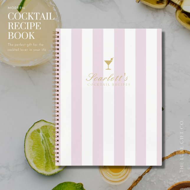 Pretty Lilac and Gold Stripe Blank Cocktail Recipe Notebook (Creator Uploaded)