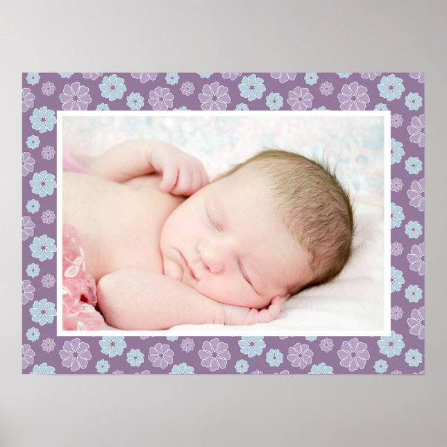 Pretty Lilac Purple and Blue Floral Custom Photo Poster (Front)