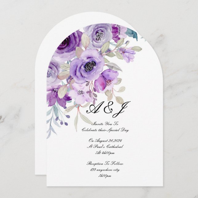 pretty lilac purple wedding invitation (Front/Back)