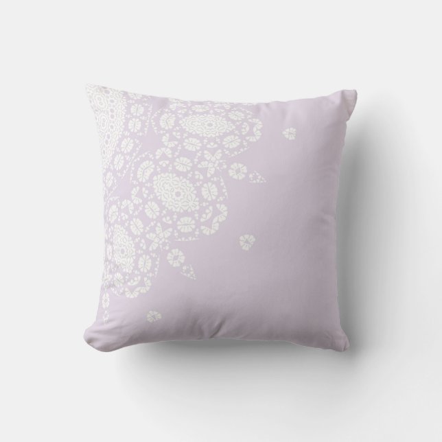 Pretty Lilac White Lace Pattern Throw Pillow (Front)