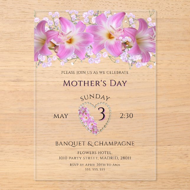 Pretty Lilies For Mother's Day Acrylic Invitations (Front)