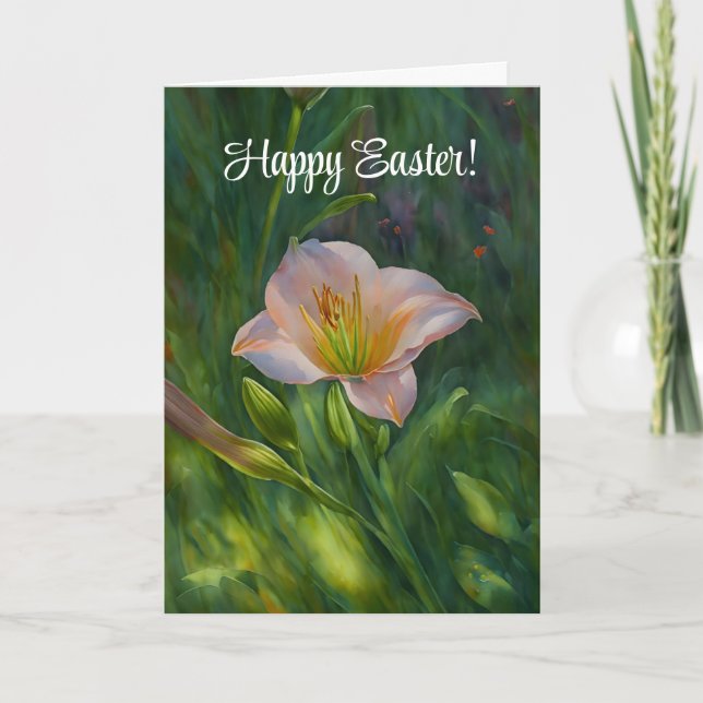 Pretty Lily Flower Art Easter Card (Front)