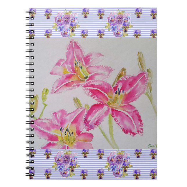 Pretty Lily In Pink Watercolor Painting Lilium Art Notebook (Front)