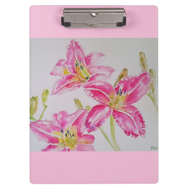 Pretty Lily In Pink Watercolor Painting Lilium Clipboard (Front)