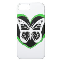 Pretty Lime Green, Black and White Butterfly Heart