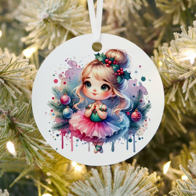 Pretty Little Ballerina Personalised Christmas Metal Tree Decoration (Insitu)