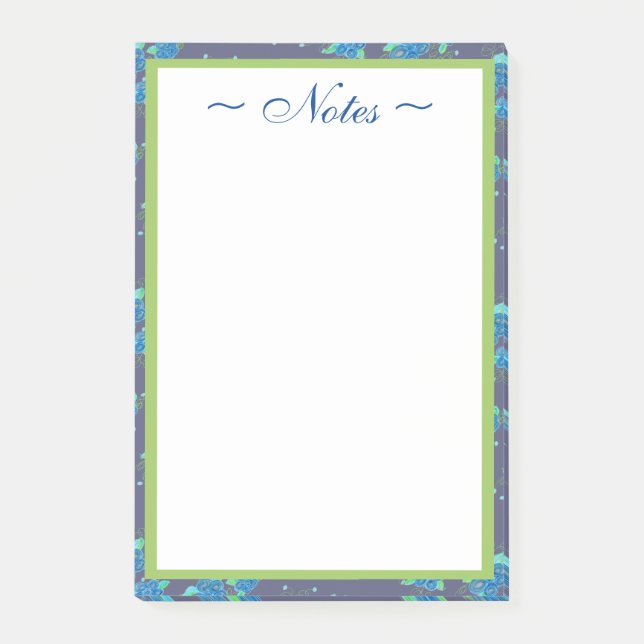 Pretty Little Denim Blue Flowered Post-It Notes (Front)