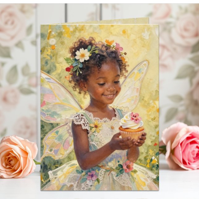 Pretty Little Fairy Girl with Cupcake Birthday Card (Creator Uploaded)