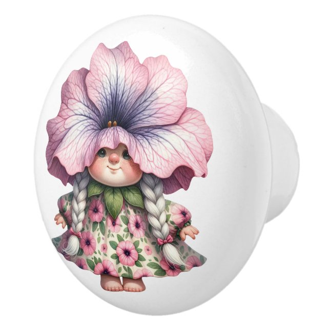 Pretty Little Floral Girl Gnome Ceramic Knob (Right)