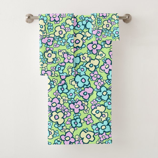 Pretty Little Folk Art Flowers Charming Cheerful Bath Towel Set (Insitu)