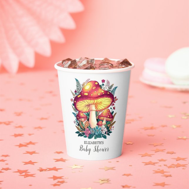 Pretty Little Mushroom Baby Shower Paper Cups (Insitu)
