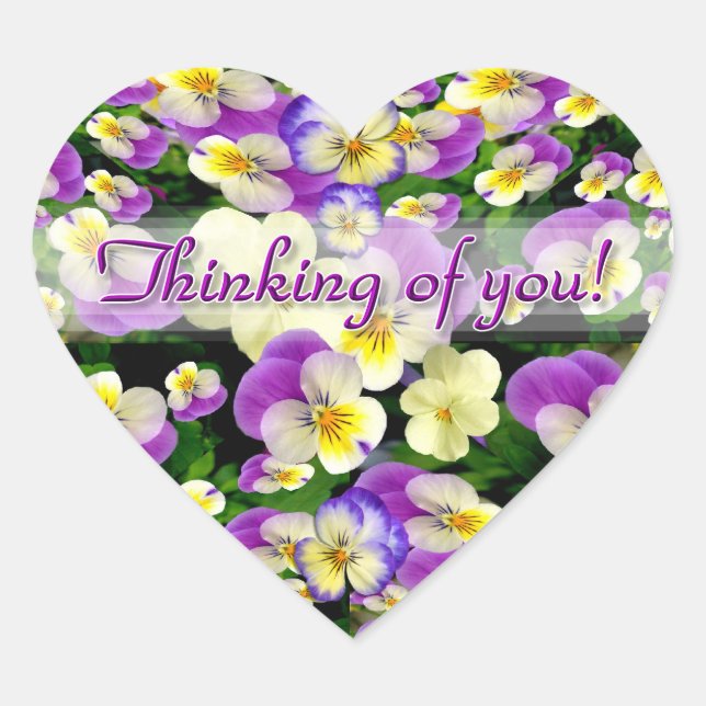 Pretty little Pansies, thinking of you Heart Sticker (Front)