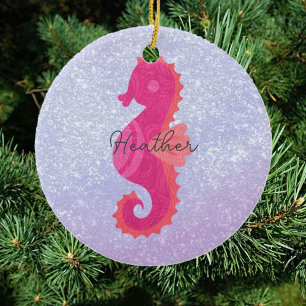 Pretty Little Pink Seahorse  Ceramic Tree Decoration