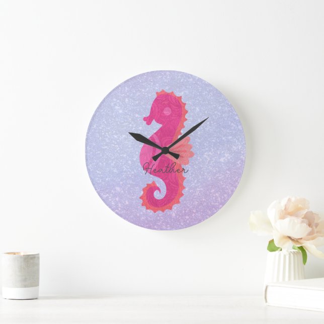 Pretty Little Pink Seahorse Large Clock (Home)