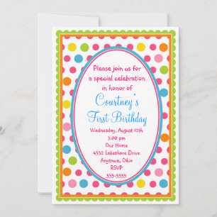 Pretty Little Polka Dots 1st Birthday Invitations