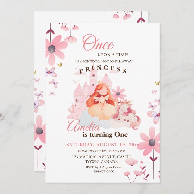 Pretty Little Princess Flower Birthday  Invitation (Front/Back)