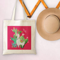 Pretty Llama in Cactus Garden with Pink Flowers