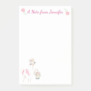 Pretty Llama with Flowers and Lantern Post-it Notes