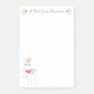 Pretty Llama with Orange Flowers and Golden Crown Post-it Notes