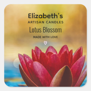 Pretty Lotus Flower in a Pond Candle Business Square Sticker