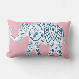 Pretty Lotus Flower Patterned Elephant Lumbar Cushion