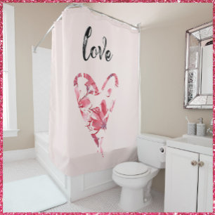 Pretty Love Floral Heart Shower Curtain