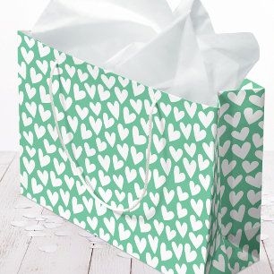 Pretty Love Heart Pattern Mint White Valentine Large Gift Bag