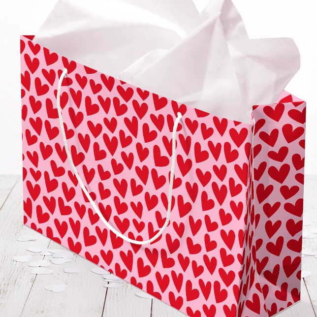 Pretty Love Heart Pattern Pink Red Valentine Large Gift Bag (Creator Uploaded)