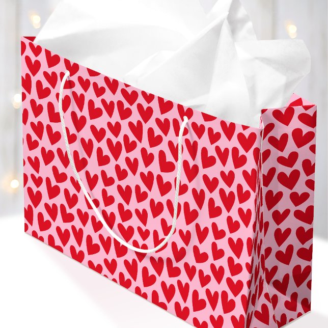 Pretty Love Heart Pattern Pink Red Valentine Large Gift Bag (Creator Uploaded)