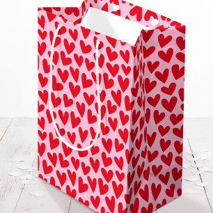 Pretty Love Heart Pattern Pink Red Valentine Medium Gift Bag