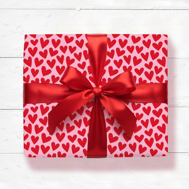 Pretty Love Heart Pattern Pink Red Valentine Wrapping Paper (Creator Uploaded)