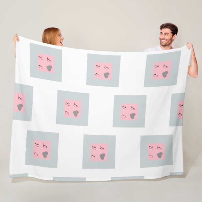Pretty Love Text in a Square Design Pink and Gray  Fleece Blanket (In Situ)