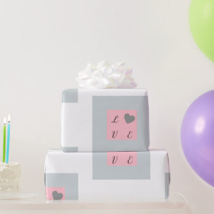 Pretty Love Text in a Square Design Pink and Grey  Wrapping Paper
