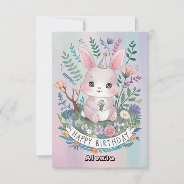 Pretty Lovely Bunny Digital Birthday  Card (Front)