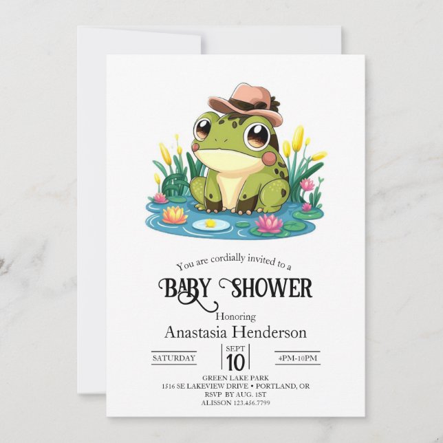 Pretty Lovely Frog Baby Shower Invitation (Front)