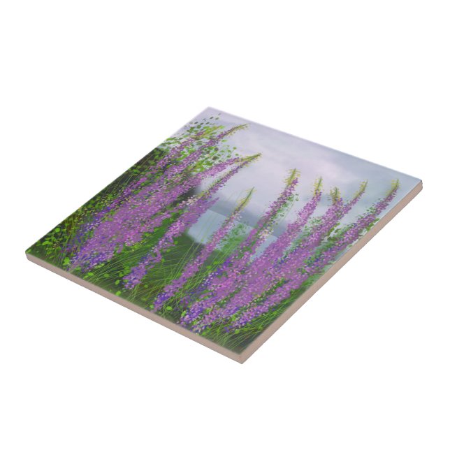 Pretty Lupine Flowers By The Lake Tile (Side)