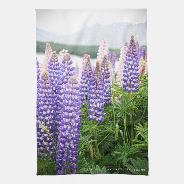 Pretty Lupins @ Lake Tekapo New Zealand Tea Towel (Vertical)
