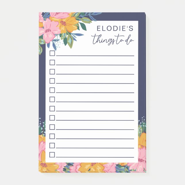 Pretty Lush Flowers - Custom Name To Do List Post-it Notes (Front)