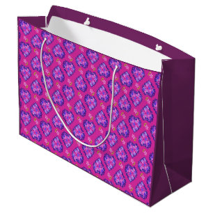 Pretty Magenta Hearts and Flowers Large Gift Bag