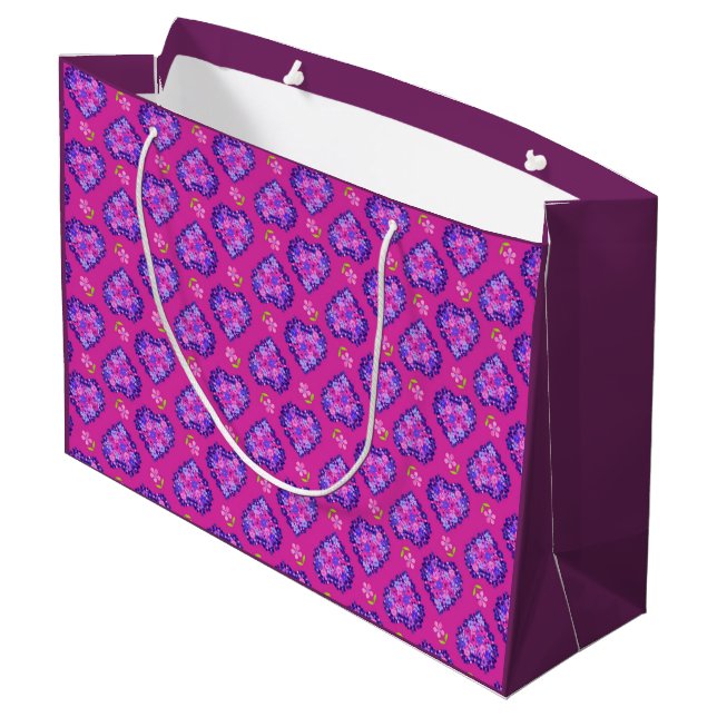 Pretty Magenta Hearts and Flowers Large Gift Bag (Back Angled)
