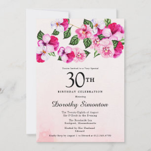 Pretty Magenta Pink White Floral 30th Birthday Invitation