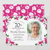 Pretty Magenta Pink White Photo 70th Birthday