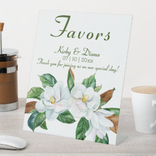 Pretty Magnolia Bouquet Wedding Favours Pedestal Sign