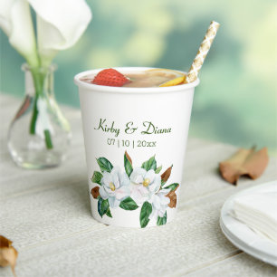 Pretty Magnolia Bouquet Wedding  Paper Cups