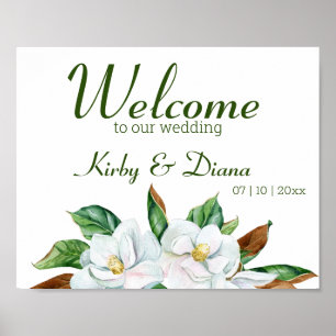 Pretty Magnolia Bouquet Wedding Welcome Poster