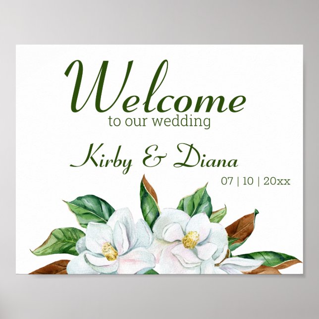 Pretty Magnolia Bouquet Wedding Welcome   Poster (Front)