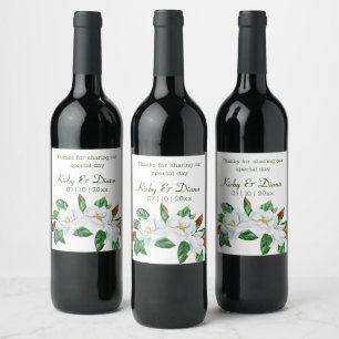 Pretty Magnolia Bouquet Wedding Wine Label