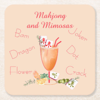 Pretty Mahjong Tiles and Fancy Cocktail Square Paper Coaster