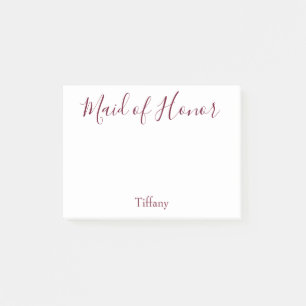 Pretty Maid of Honour White and Burgundy Post-it Notes